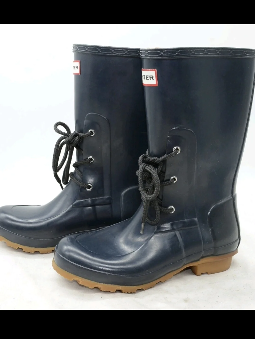 Hunter Boots Ackley Women's Sz 6 Mid Calf Laced Navy WATERPROOF Rain Rubber